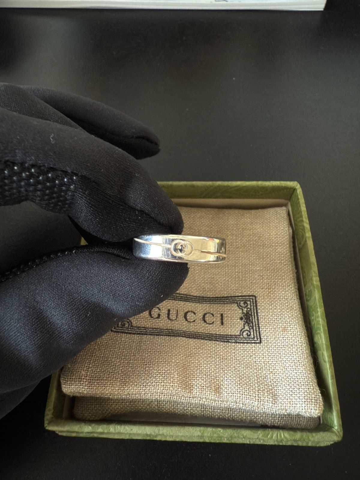 Gucci SILVER GUCCI DIAGONAL INTERLOCKING G RING Size ONE SIZE - 2 Thumbnail
