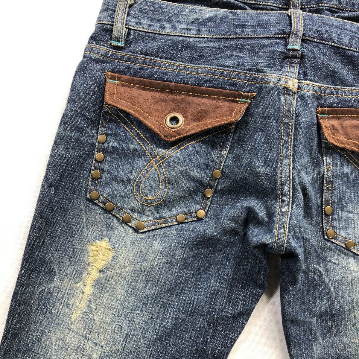 20471120 Double Waist Claw mark Flare Distressed Denim Pant Size US 29 - 12 Thumbnail