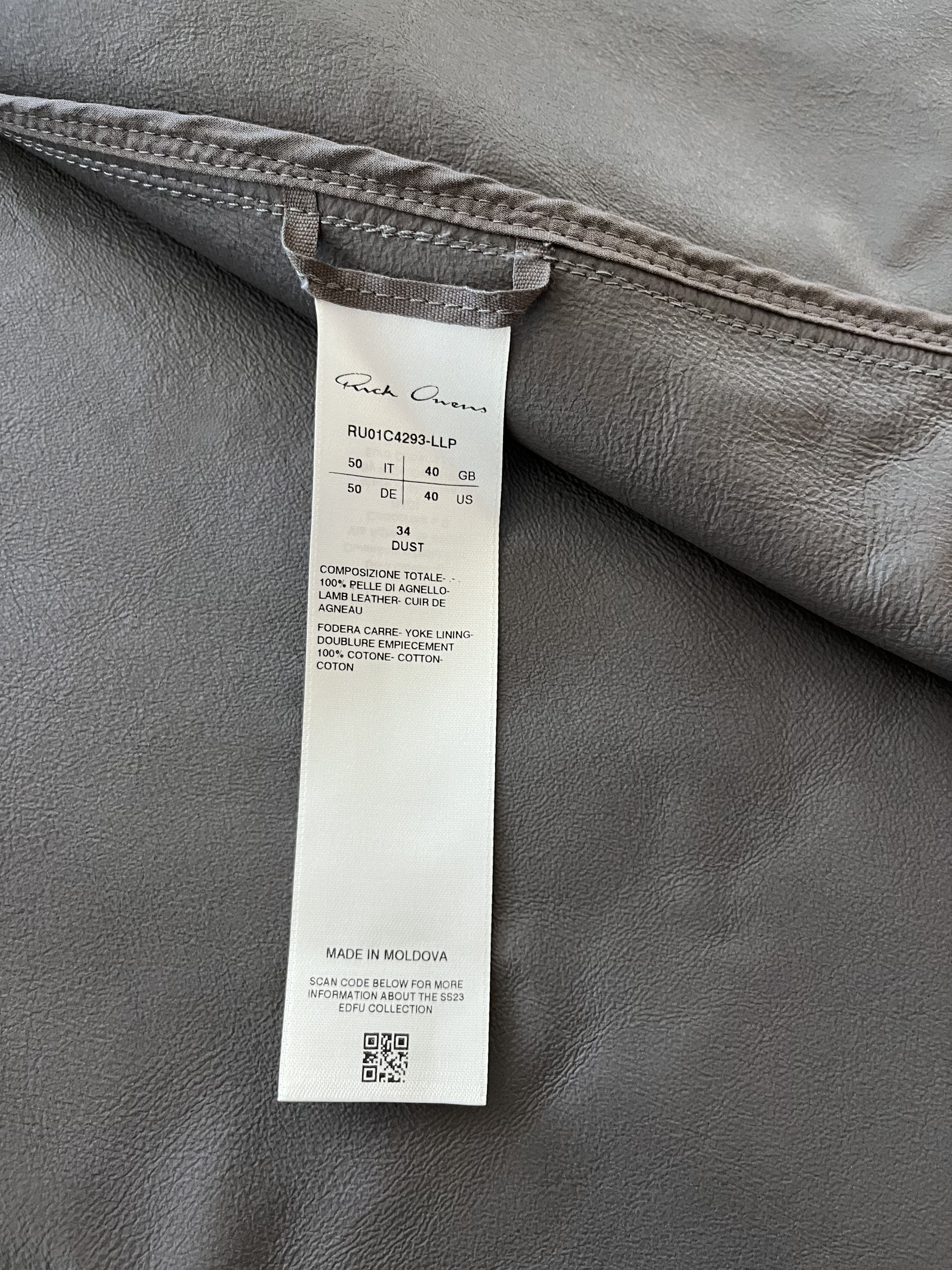Rick Owens Rick Owens EDFU SS23 Gray Dust Faun Leather Jacket Size US M / EU 48-50 / 2 - 13 Thumbnail
