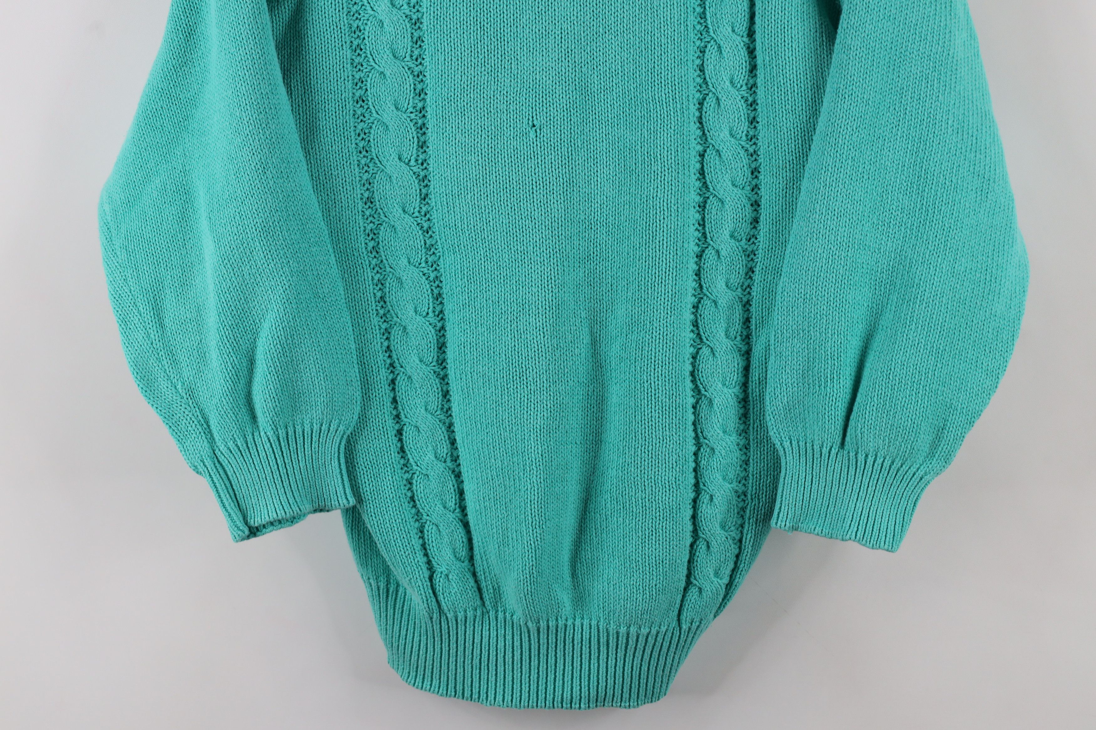 Vintage Vintage 90s Streetwear 3/4 Sleeve Cable Knit Sweater Teal Size L / US 10 / IT 46 - 3 Thumbnail