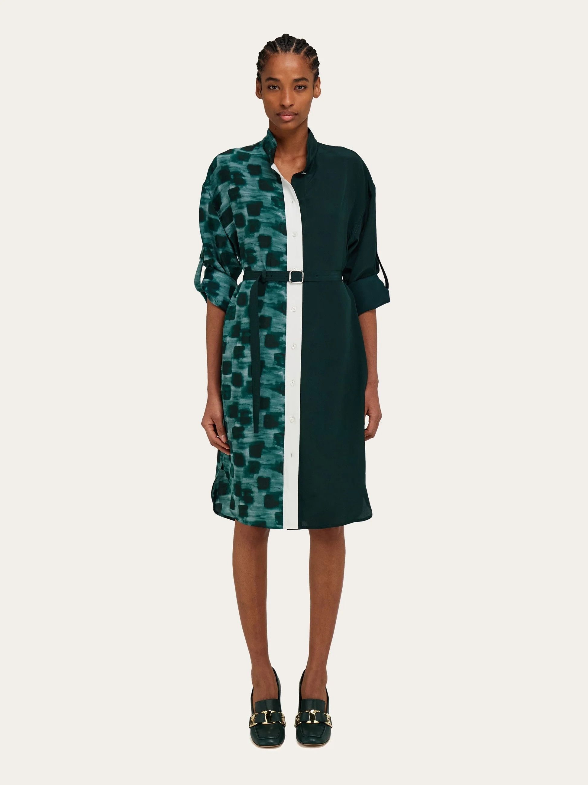 Salvatore Ferragamo o1s1rm0426 Belted Shirt Dress in Green Size L / US 10 / IT 46 - 5 Thumbnail