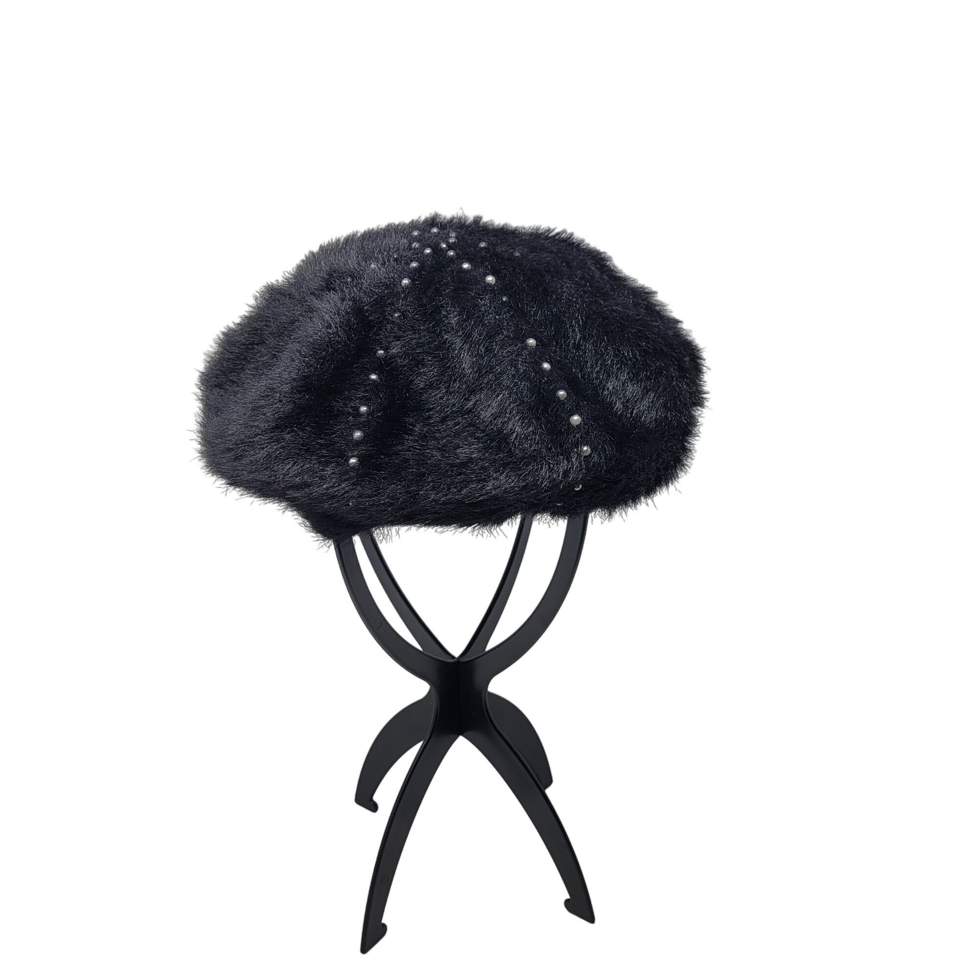 Other Sole Society Fuzzy Eyelash Black Beret Gunmetal Studded Hat Size ONE SIZE - 9 Thumbnail