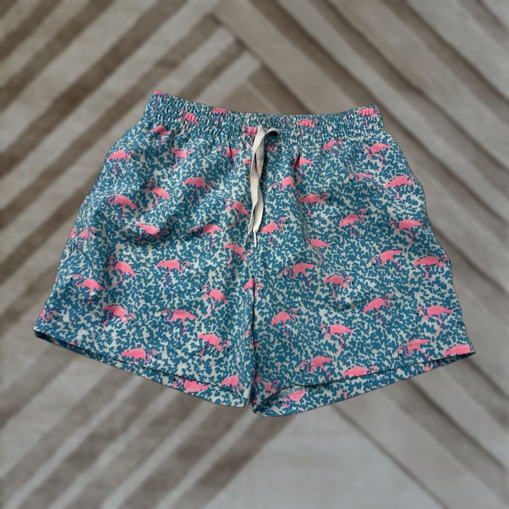 Chubbies Chubbies Shortie Swim Trunks S 5.5” Flamingos Blue Mens Classic Nautical Style Bottoms Size US 29 - 1 Thumbnail