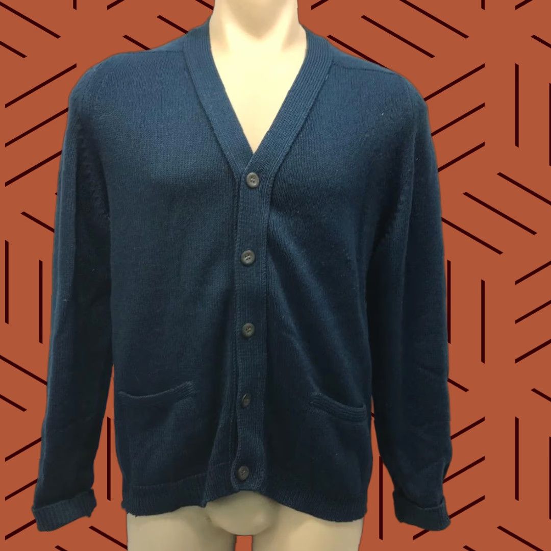 George VINTAGE George Good Lambswool Cardigan Sweater Mens Size L Navy Blue 42 Beauty of UK Knitwear Mens Cardigan Vintage 90s Size US L / EU 52-54 / 3 - 1 Thumbnail