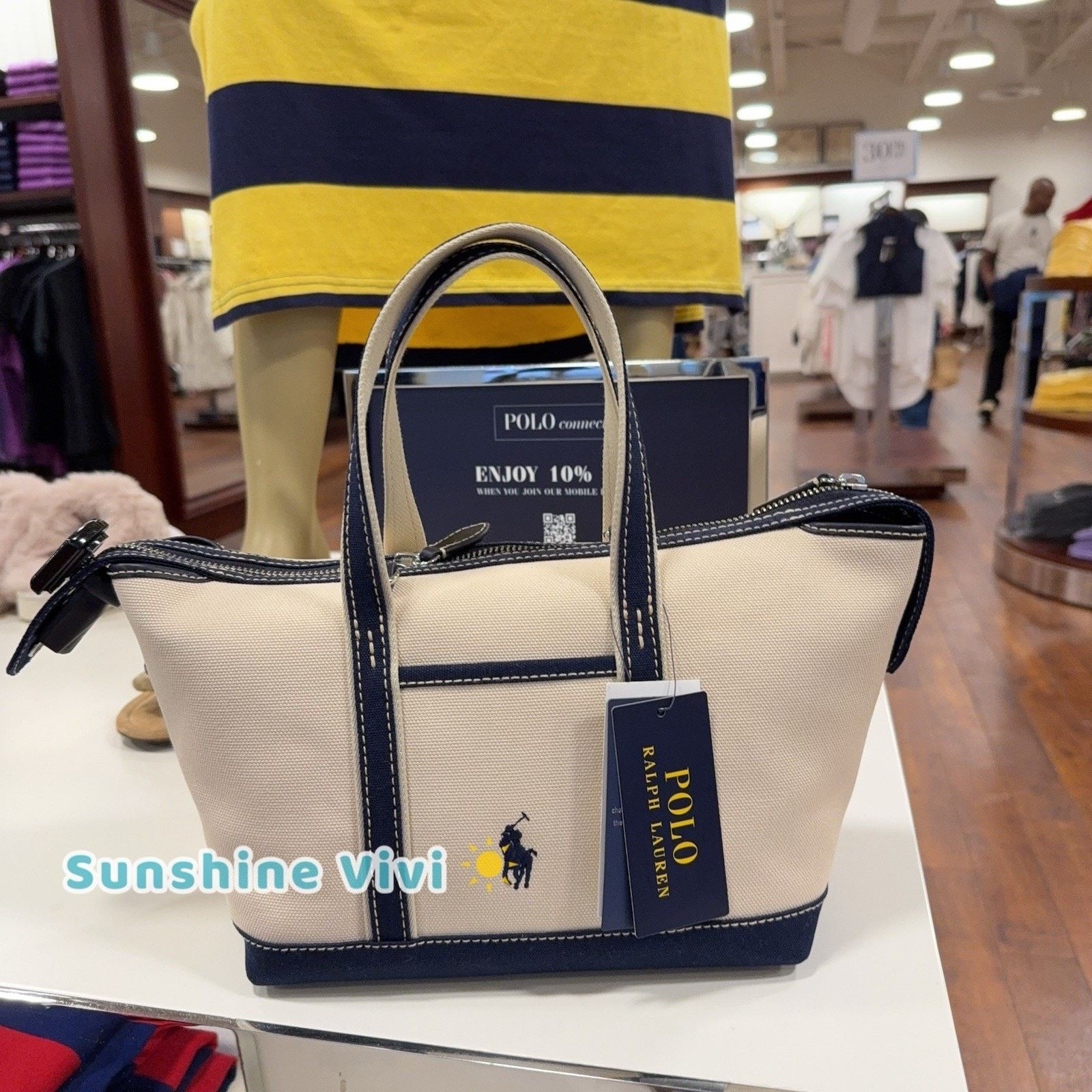 Polo Ralph Lauren NWT Polo Ralph Lauren Canvas Zip Tote Bag Crossbody Navy Size ONE SIZE - 1 Thumbnail