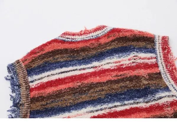 VIBE Sleeveless Knitted Jumper Sweater Ripped Streetwear Pullover Size US L / EU 52-54 / 3 - 5 Thumbnail