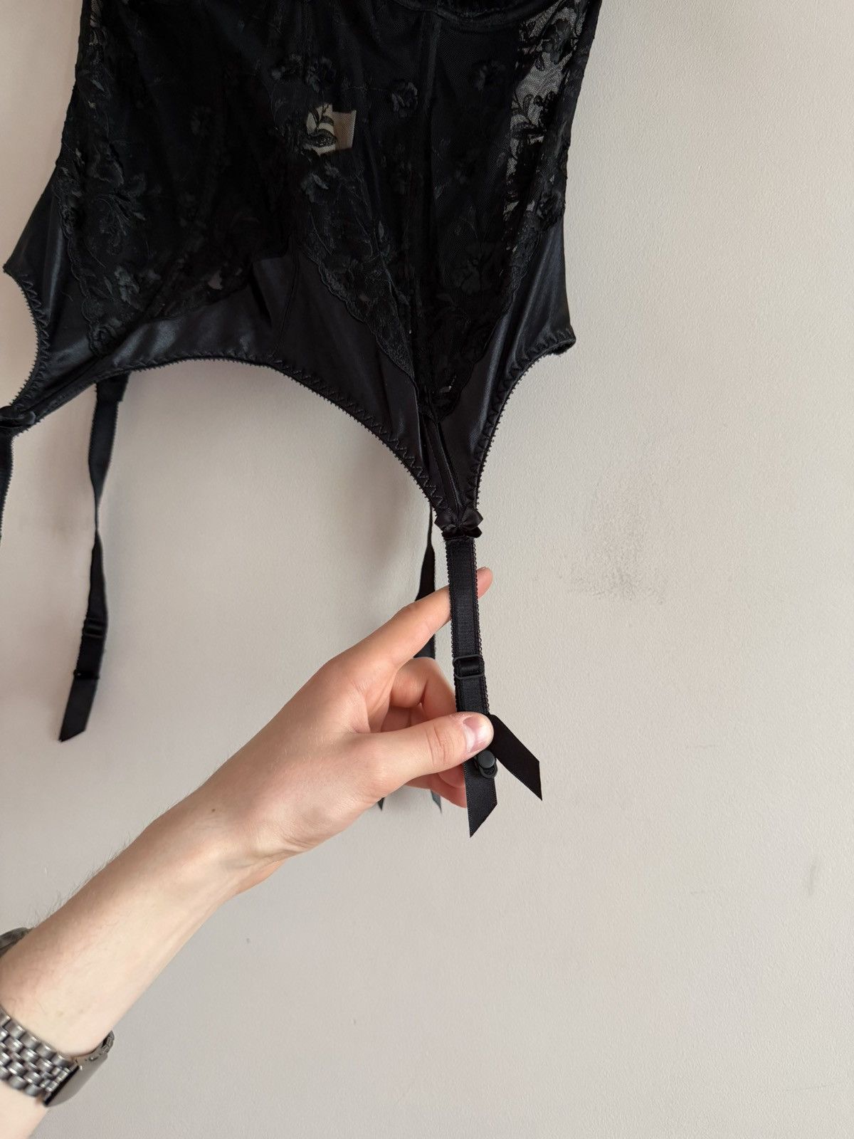 Vintage Vintage Black Lace Satin Corset Bustier 38D Size L / US 10 / IT 46 - 5 Thumbnail