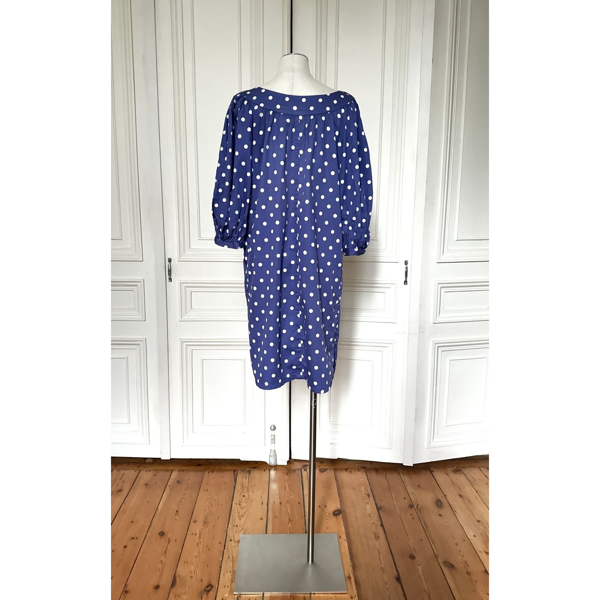 Yves Saint Laurent 1980s Navy Polka Dot Cotton Dress Size M / US 6-8 / IT 42-44 - 3 Thumbnail
