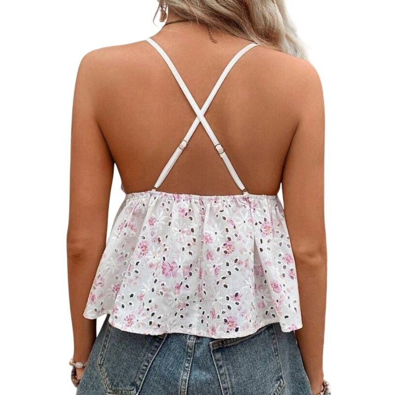 Shein Floral Print Knot Front Cami Top in White, Size M Size M / US 6-8 / IT 42-44 - 2 Thumbnail