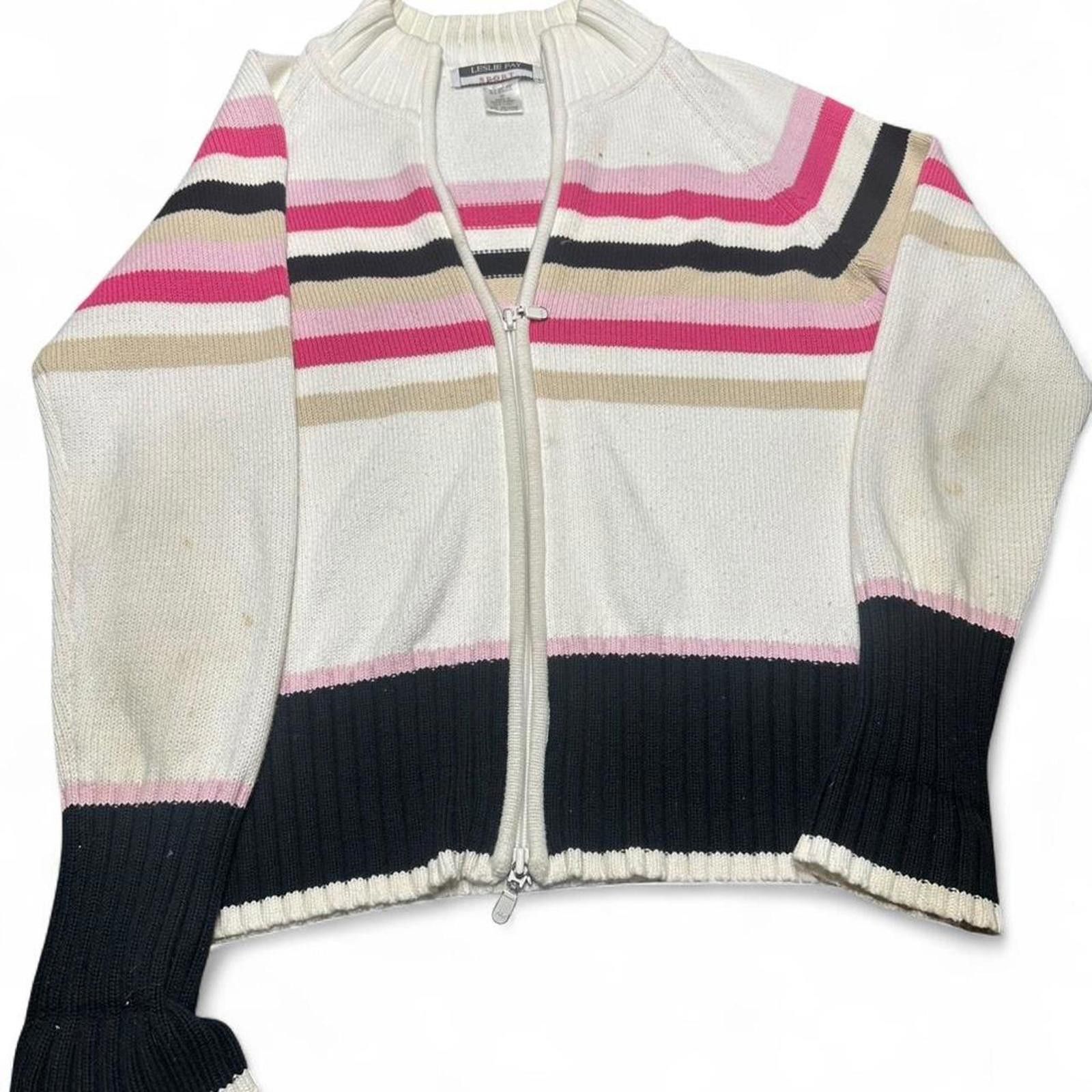Other Leslie Fay white and pink striped zip-up sweater #y2kfashion Size M / US 6-8 / IT 42-44 - 1 Thumbnail