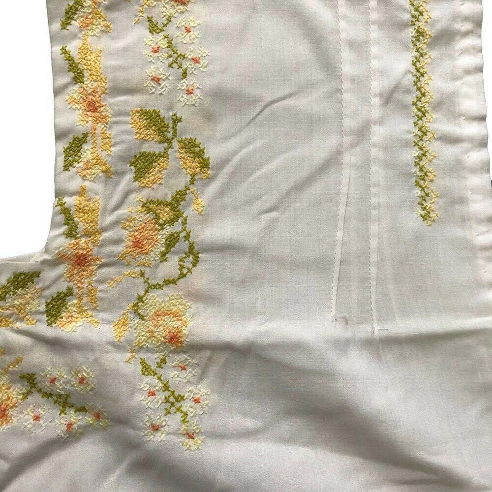 Designer Pre Owned Mexican White Yellow Embroidered Hand Made Dress L Size L / US 10 / IT 46 - 4 Thumbnail