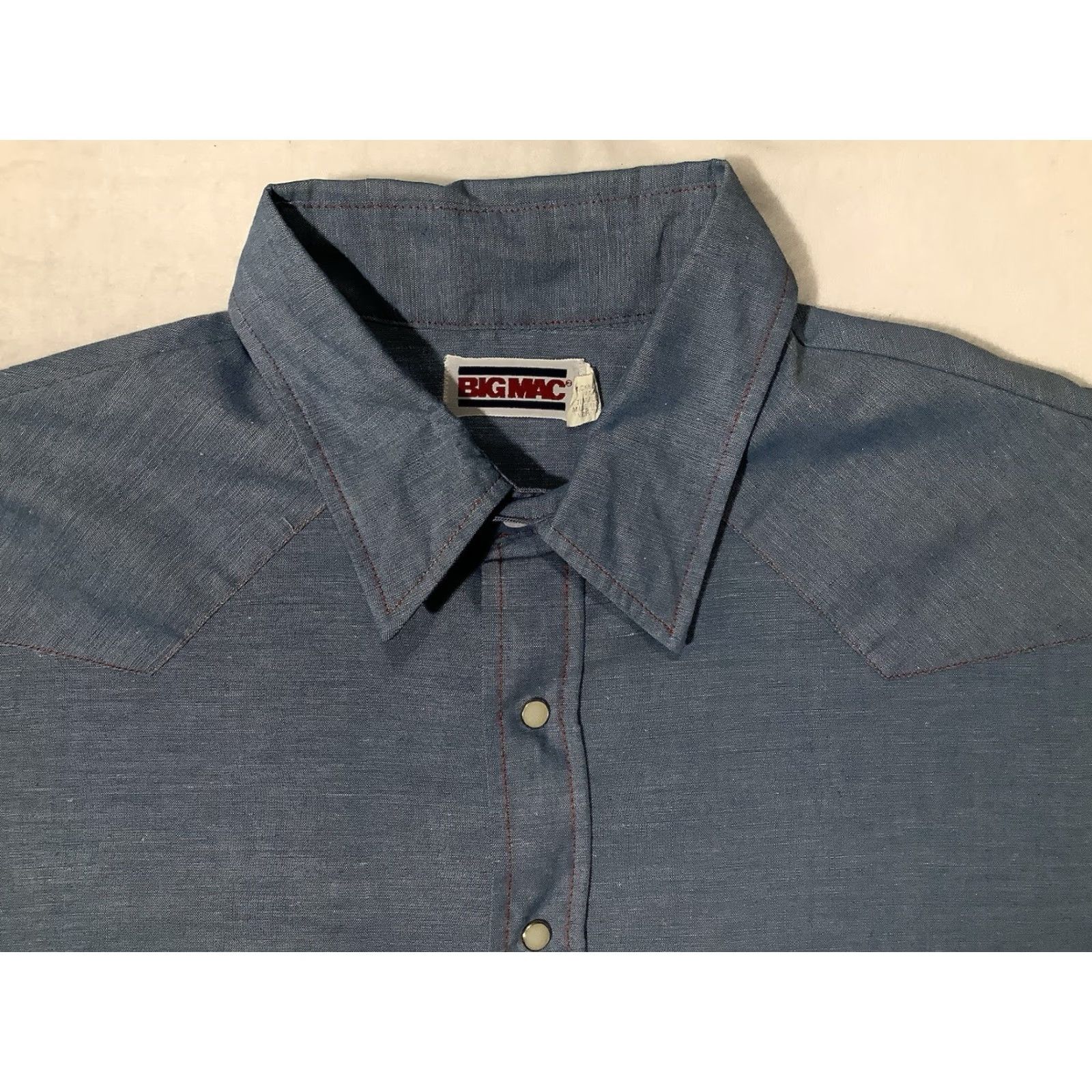 Vintage VINTAGE Big Mac Shirt 2XL Western Chambray Cowboy Long Sleeve Snap Button-Up Collared Blue 70s Retro Work Mens Size US XXL / EU 58 / 5 - 4 Thumbnail