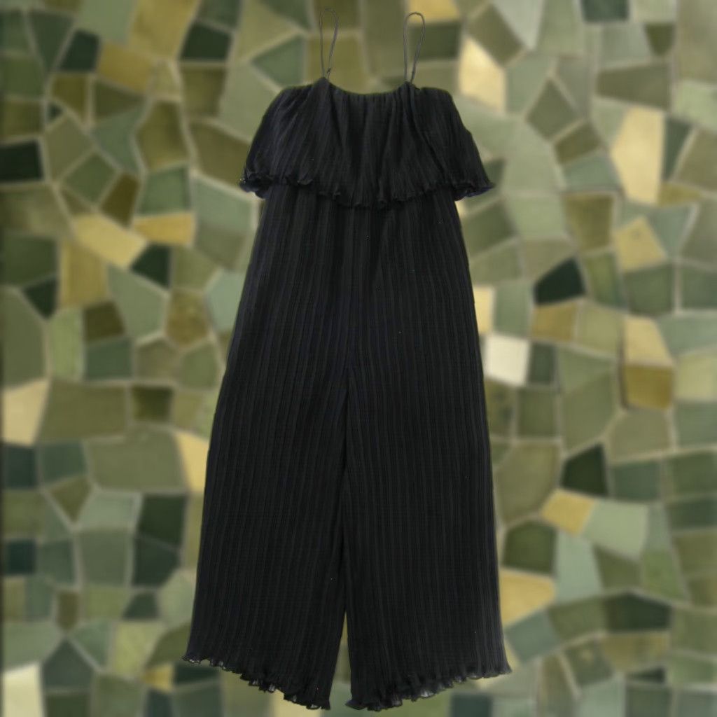 Vintage Gianni Bini Black Ribbed Spaghetti Strap Wide Leg Romper Jumpsuit Women Medium Size 32" / US 10 / IT 46 - 1 Thumbnail