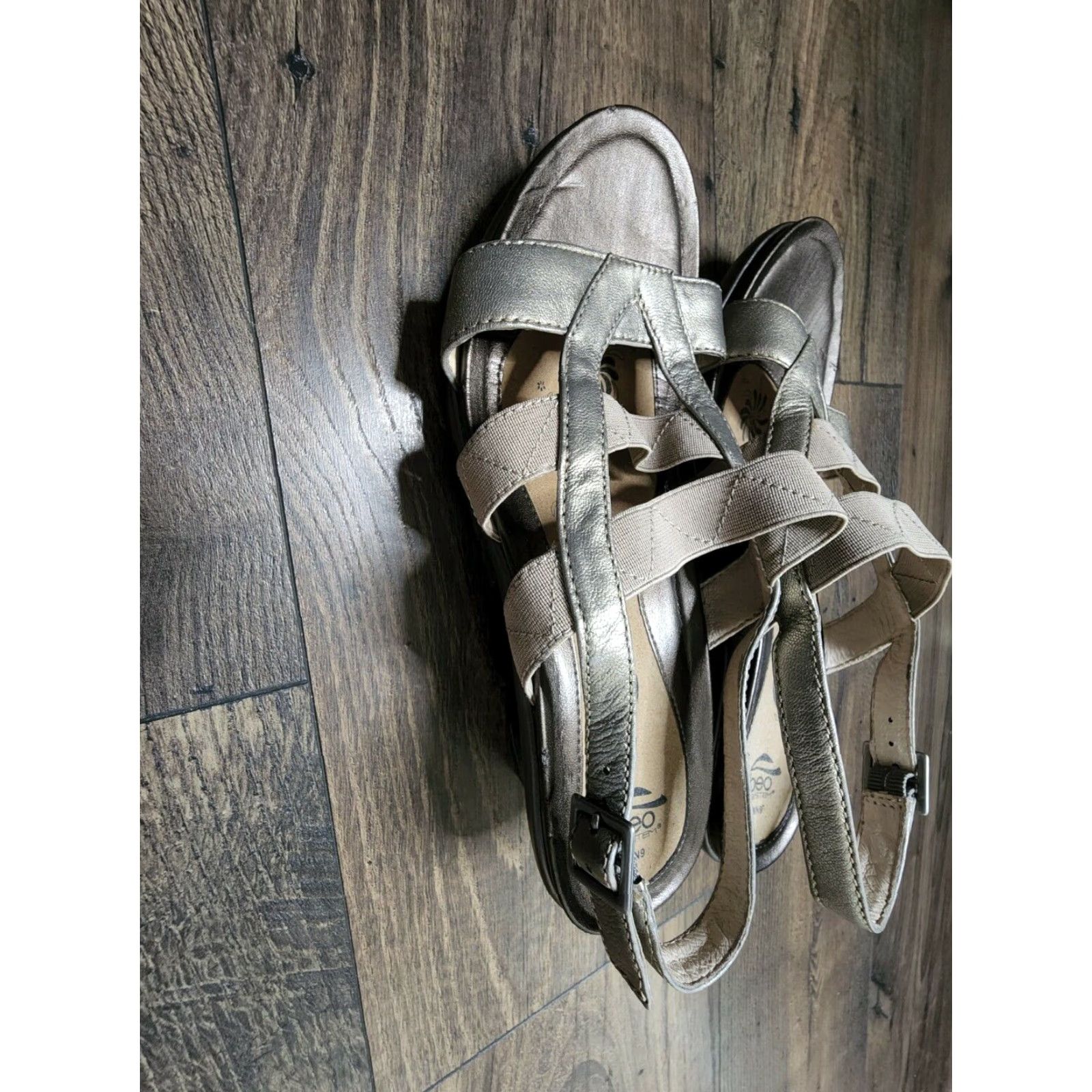 Vintage ABEO Pewter Leather Strappy Sandals GWYNN 9 N Women Adjustable Slingback Block Heel Casual Size US 9 / IT 39 - 4 Thumbnail