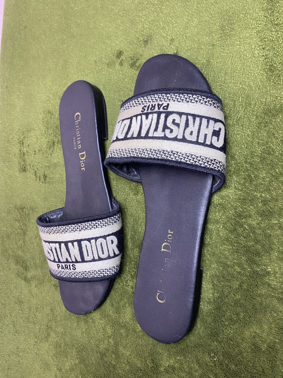 Dior CHRISTIAN DIOR DWAY NAVY BLUE FABRIC SLIDES SANDALS SHOES Size US 8 / IT 38 - 3 Thumbnail