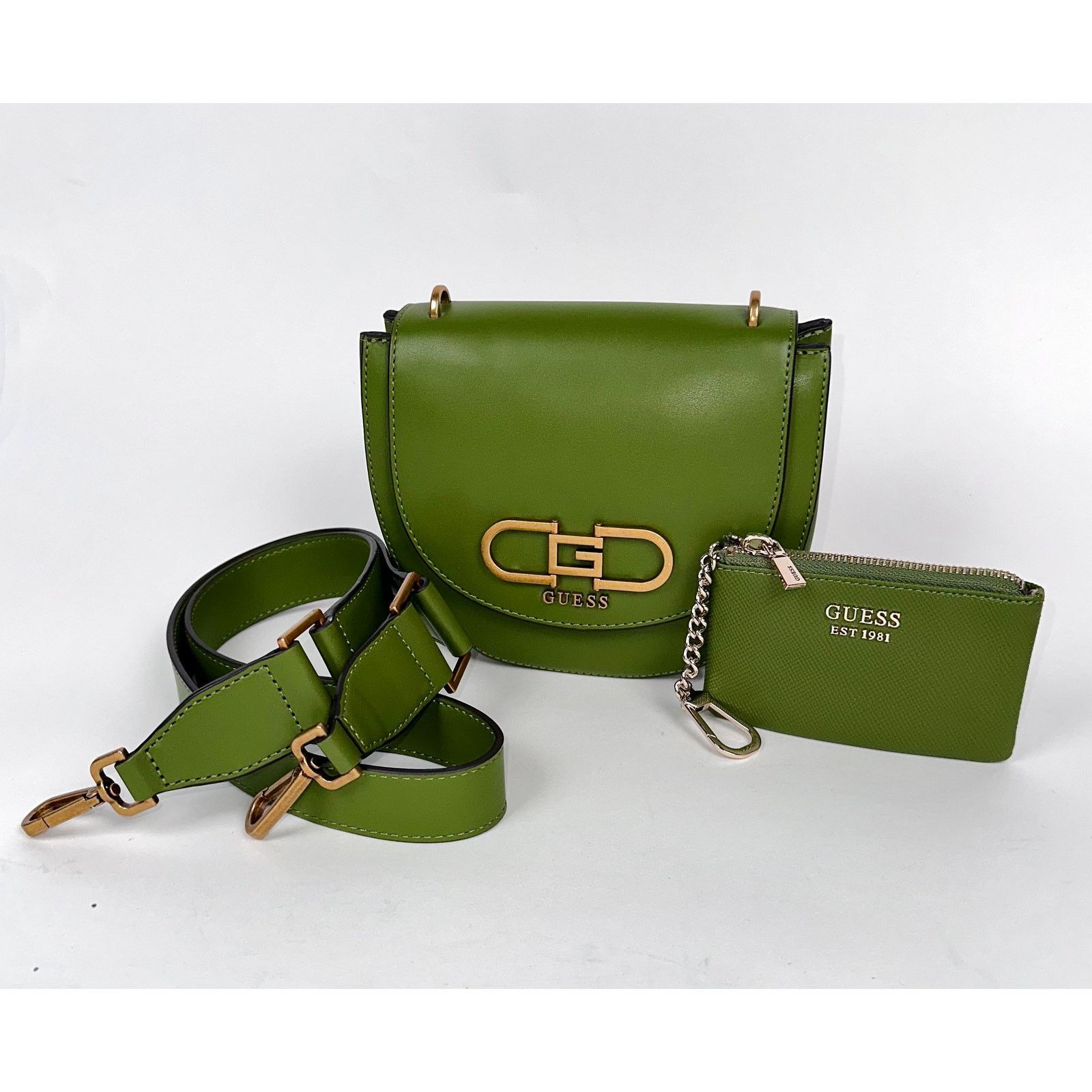 Guess Green Saddle Crossbody Bag and Coin Pouch