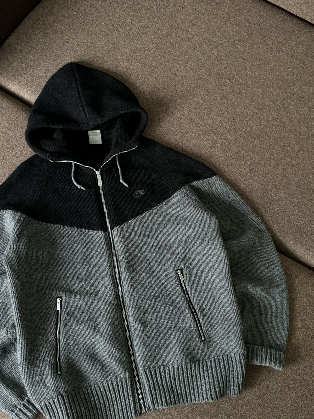 Nike × Vintage Vintage rare Nike Y2K knitted zip hoodie Size US L / EU 52-54 / 3 - 9 Thumbnail