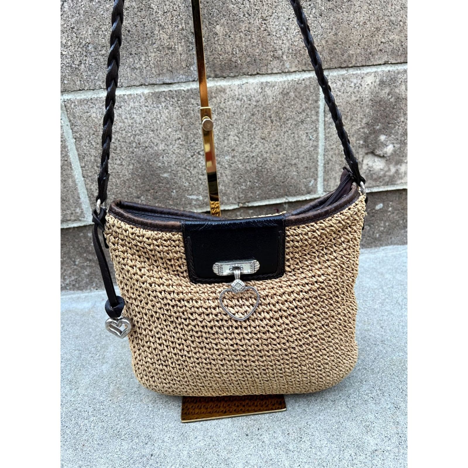 Brighton BRIGHTON Tweed Shoulder Purse Bag Beige Leather Square Womens Medium Bag 11 in 9 in 3 in Size ONE SIZE - 2 Thumbnail