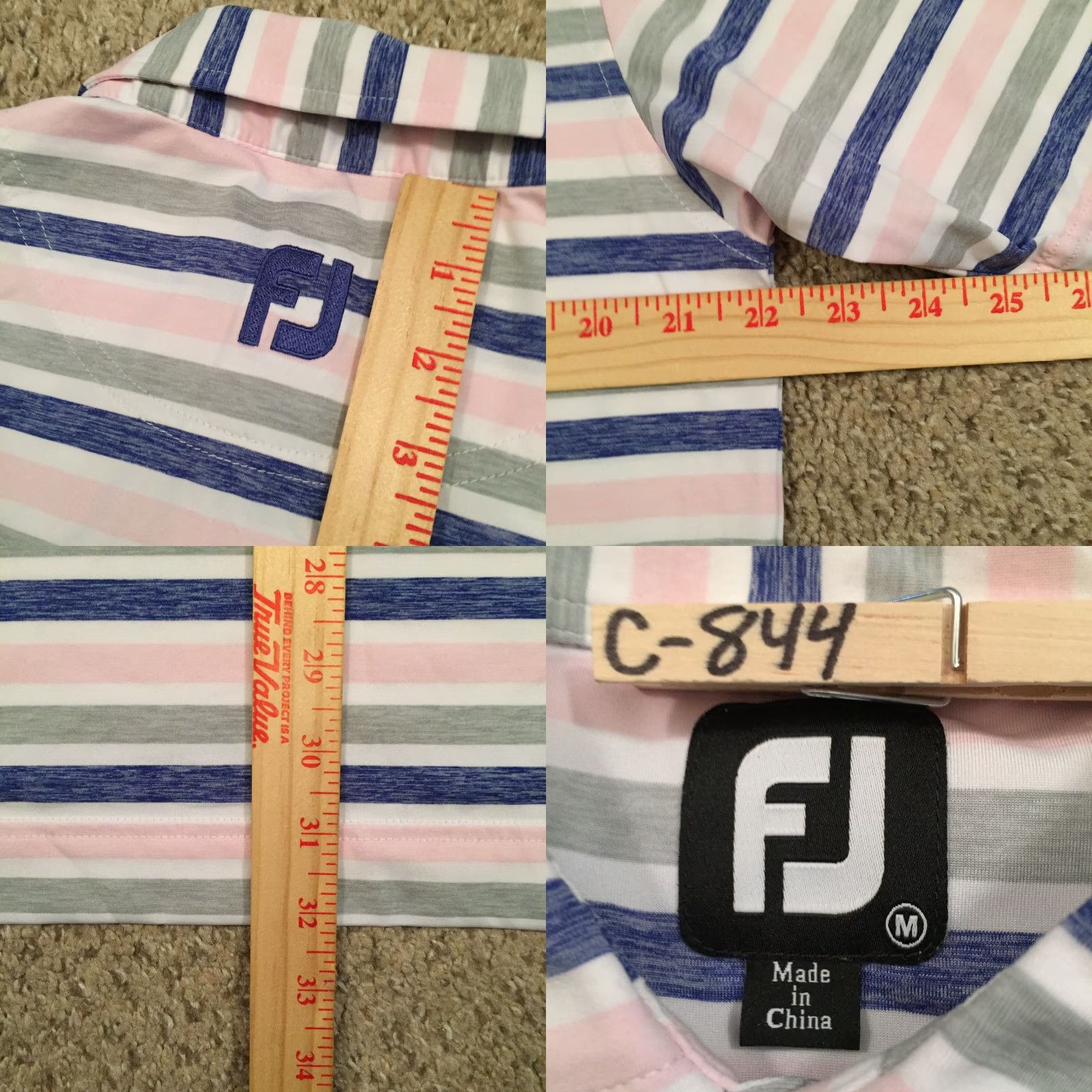 Footjoy FootJoy Polo Shirt Mens M Short Sleeve Striped Pink Blue Pattern Collared Polyester Blend Shirt Mens Size US M / EU 48-50 / 2 - 8 Thumbnail