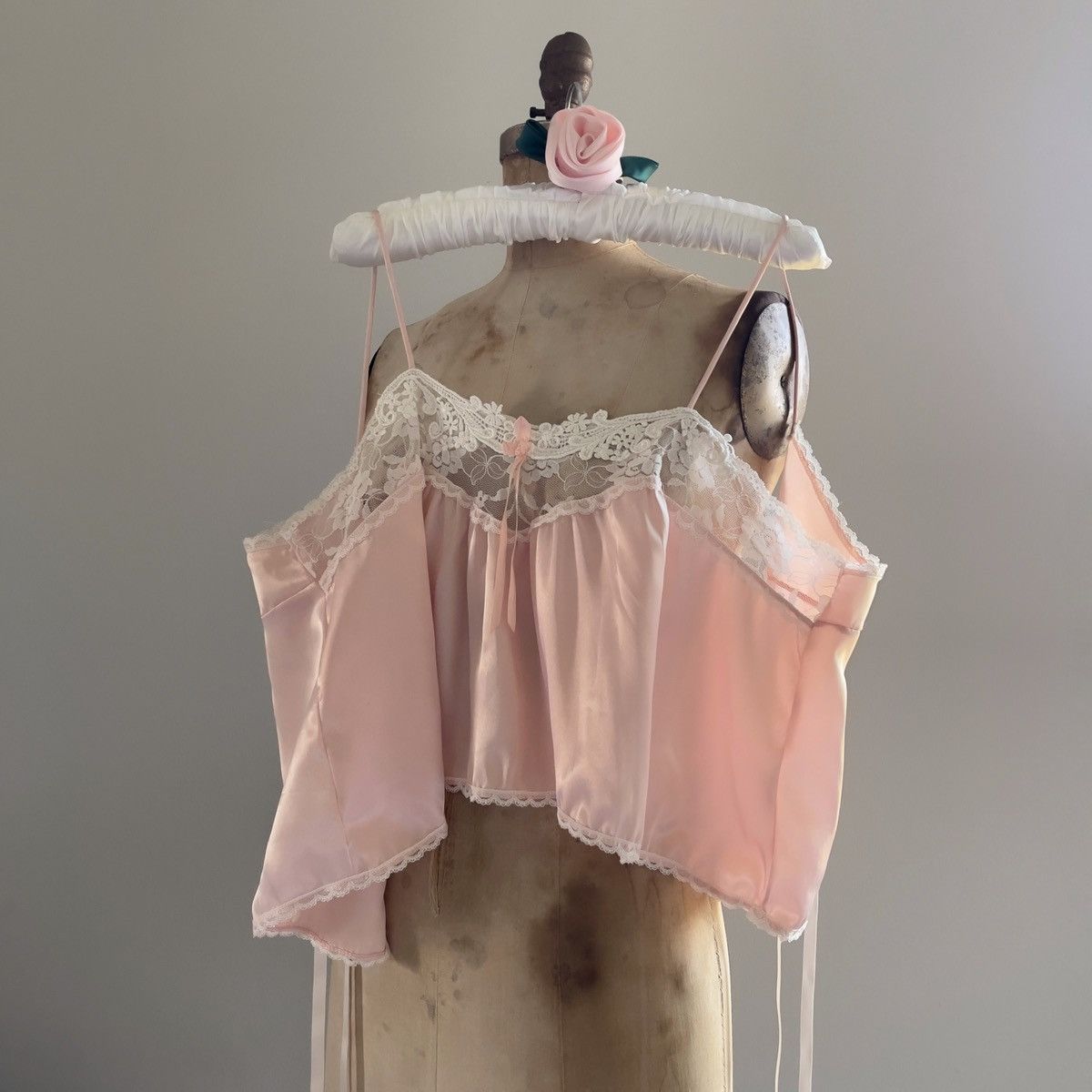 image of Vintage Pink Satin & Lace Camisole (Medium), Women's