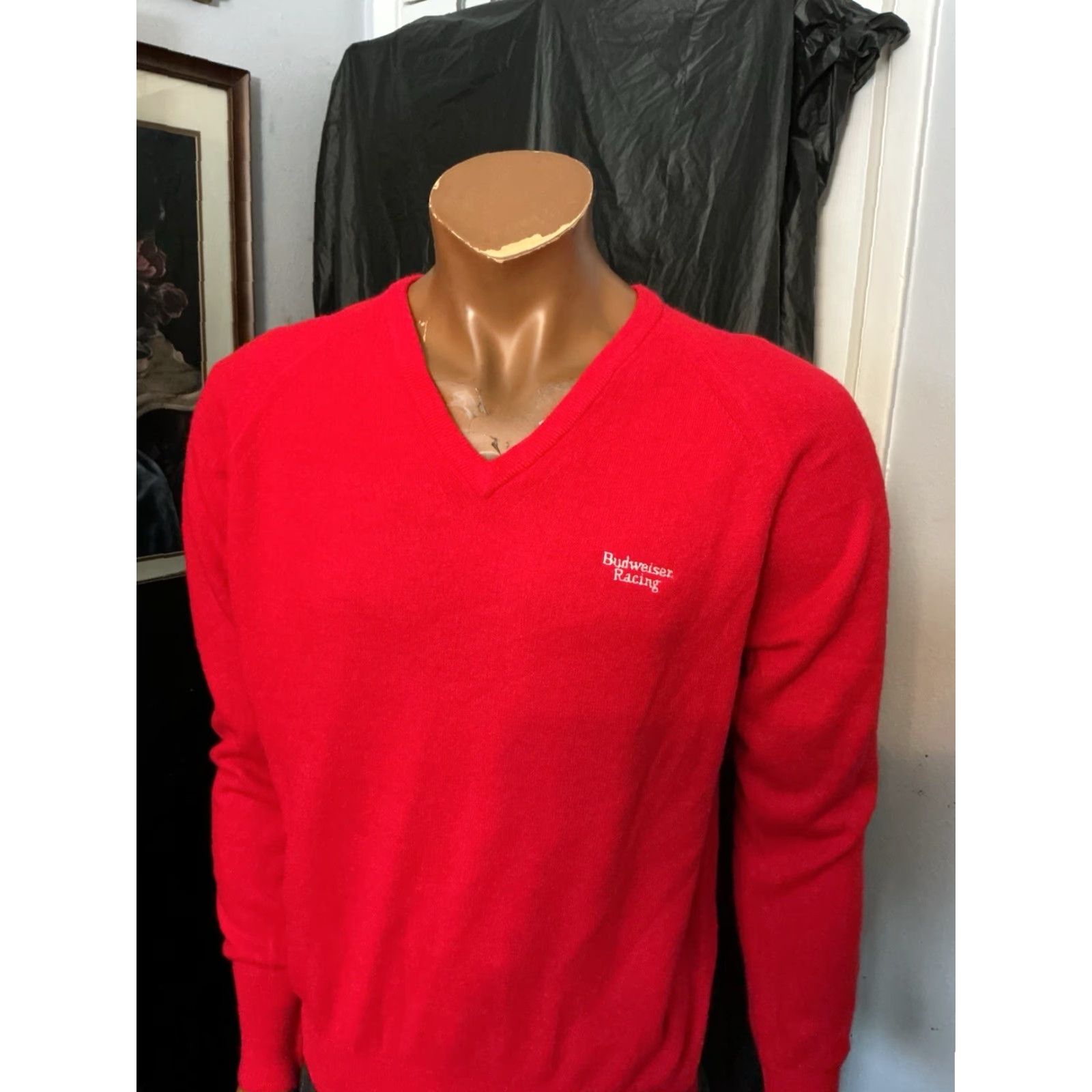 Budweiser VINTAGE Anheuser Busch Budweiser Racing Beer Red V Neck Sweater M Adult 1980s 70s Acrylic Knit Size US M / EU 48-50 / 2 - 8 Thumbnail