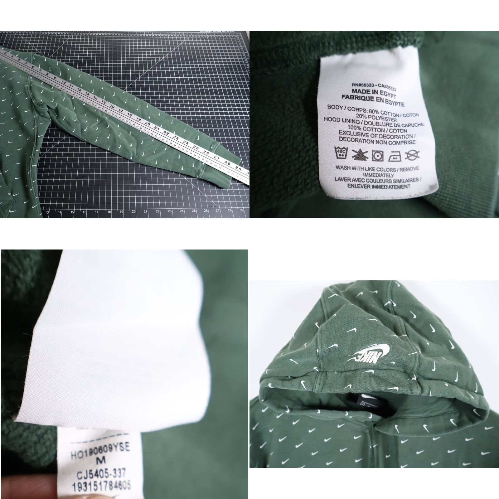 Nike Nike Swoosh Hoodie Men's Medium Green AOP Drawstring Pullover Sweatshirt Size US M / EU 48-50 / 2 - 8 Thumbnail