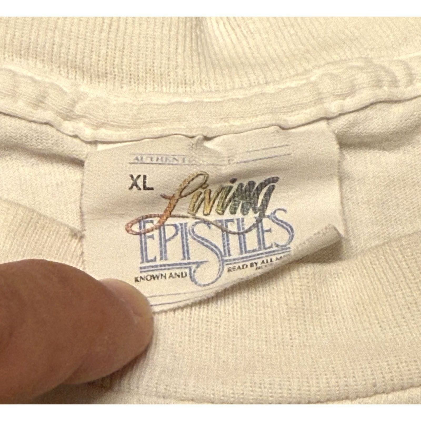 Vintage VINTAGE Living Epistles Shirt XL White 90s Jesus God College School Religion Crew Neck Short Sleeve T-Shirt Men Size US XL / EU 56 / 4 - 6 Thumbnail