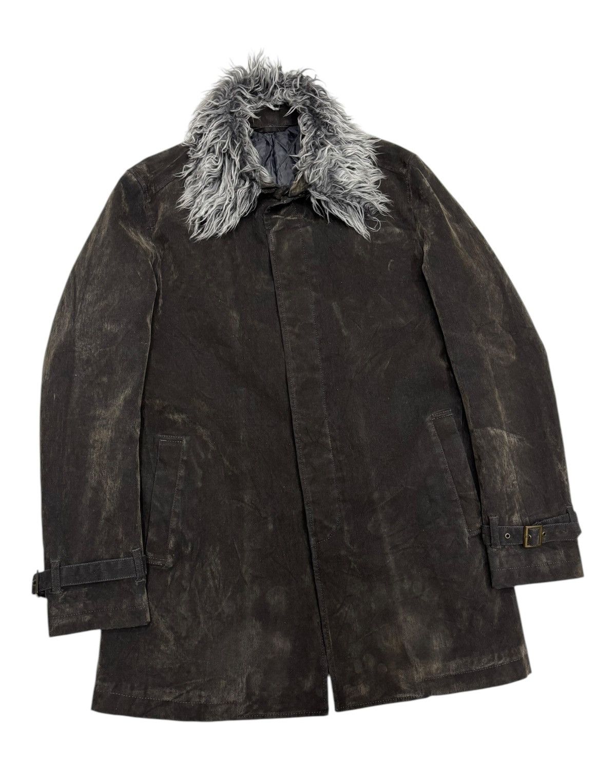 If Six Was Nine × Le Grande Bleu (L.G.B.) × Tornado Mart 🔥VINTAGE HAMNETT FAUX FUR COLLAR WAXED OVERCOAT JACKET Size US M / EU 48-50 / 2 - 6 Thumbnail