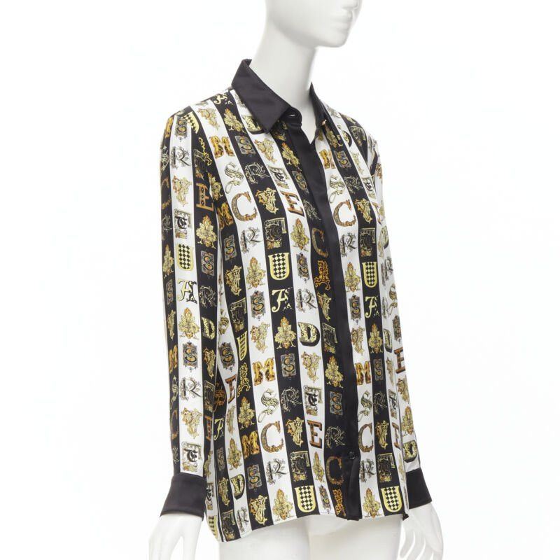 Versace new VERSACE Virtus Alphabet black gold Barocco Medusa button silk shirt IT42 M Size M / US 6-8 / IT 42-44 - 1 Thumbnail