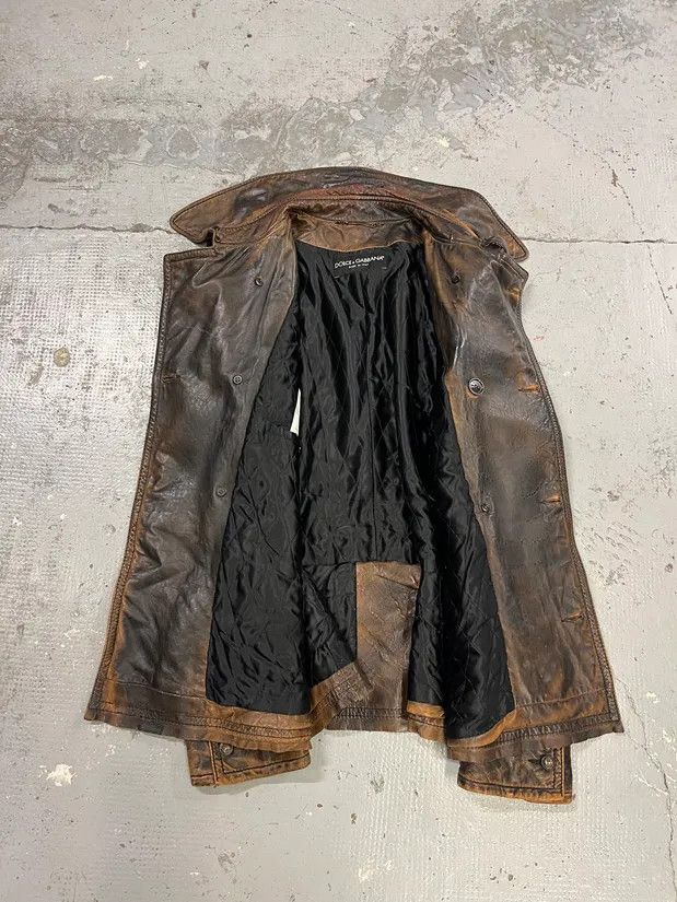 Dolce & Gabbana AW2001 Dolce & Gabbana Brown Eroded Leather Officer Buttoned Jacket Size US M / EU 48-50 / 2 - 8 Thumbnail
