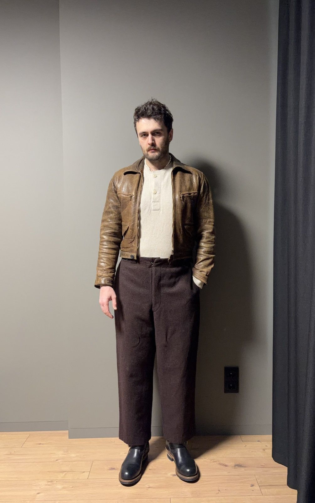 Vintage 40-50's Heavy Brown Wool Cotton Lined European Work Pants Size US 36 / EU 52 - 2 Thumbnail