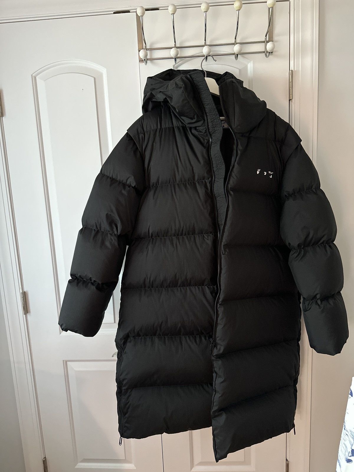image of Off White Off-White Down-Feather Puffer Mid-Length Coat in Black, Men's (Size Medium)