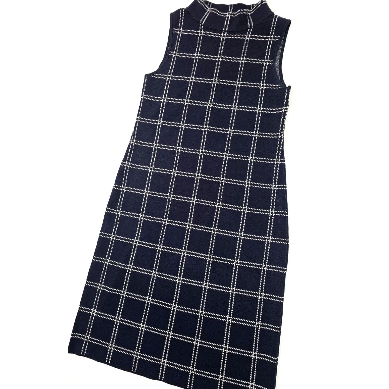 Ann Taylor Ann Taylor Ponte Mock Neck Sheath Midi Dress Navy Blue Windowpane Women Size S Size S / US 4 / IT 40 - 2 Thumbnail
