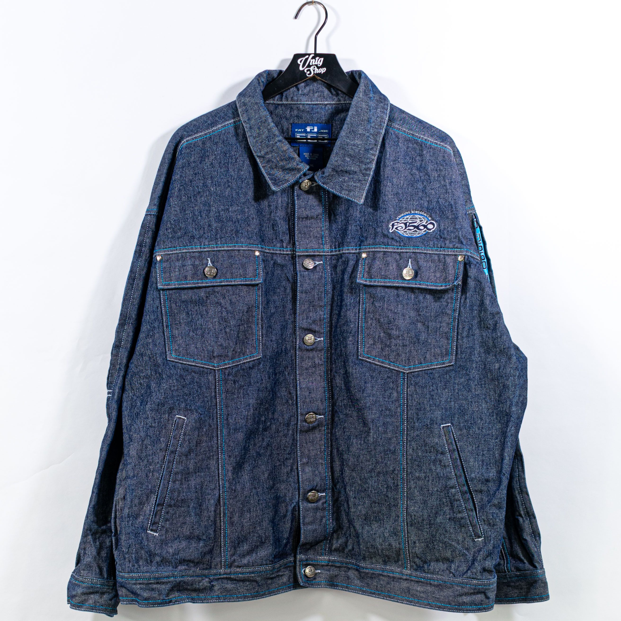 image of Archival Clothing x Rap Tees Fat Joe 560 Denim Jacket 3Xl VTG Hip Hop Baggy Rap in Blue (Size 2XL)