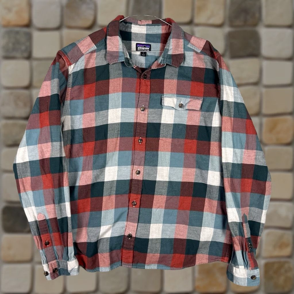 Patagonia Patagonia Fjord Flannel Shirt Men L Orange Organic Plaid Buffalo Check Light - Classic Mens Size US L / EU 52-54 / 3 - 1 Thumbnail