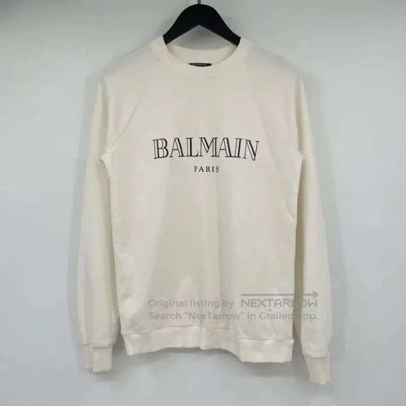 Balmain Cream Cotton Long Sleeve Sweatshirt .