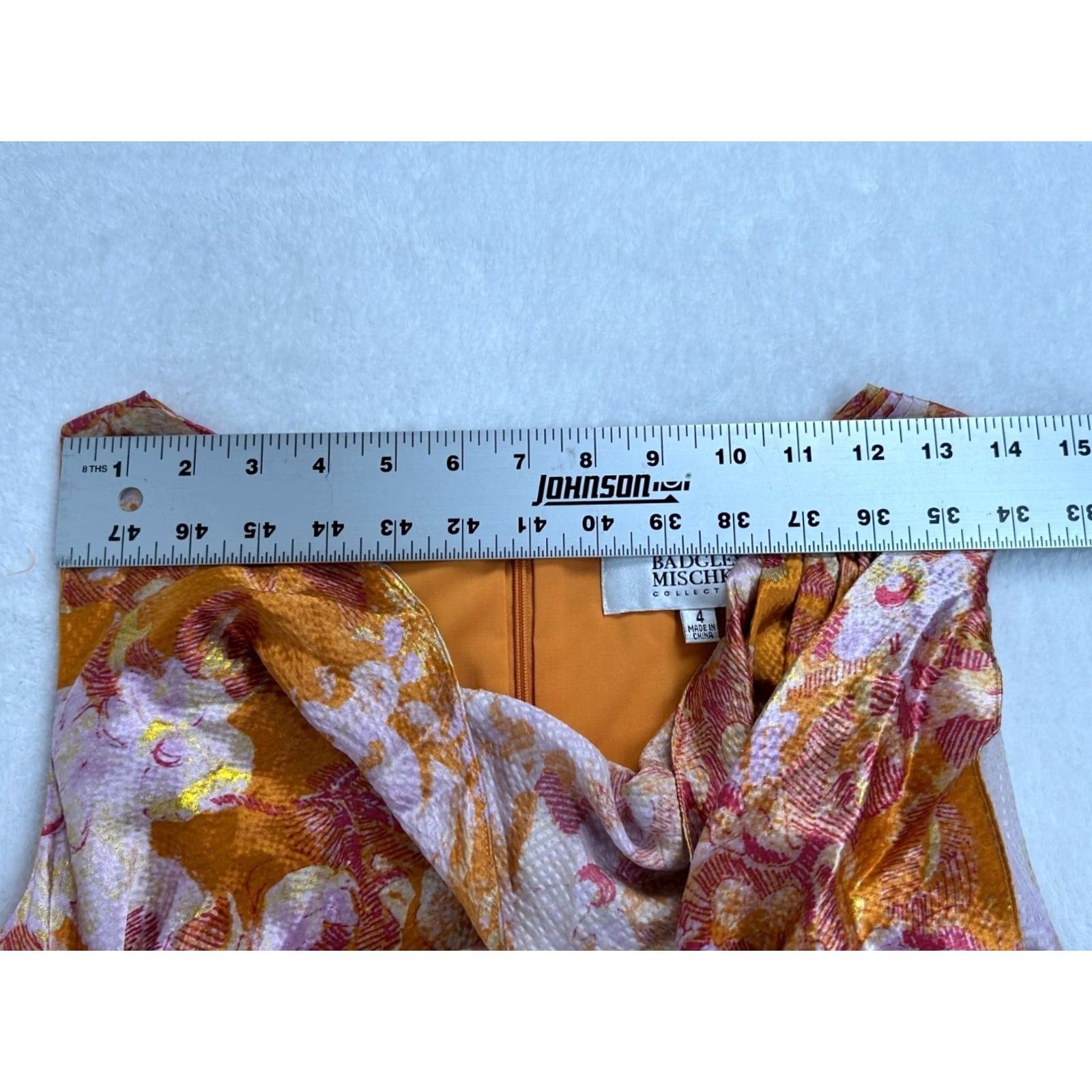 Badgley Mischka Badgley Mischka Floral Metallic Sleeveless Drape Silk Sheath Dress Size 4 Orange Size S / US 4 / IT 40 - 7 Thumbnail