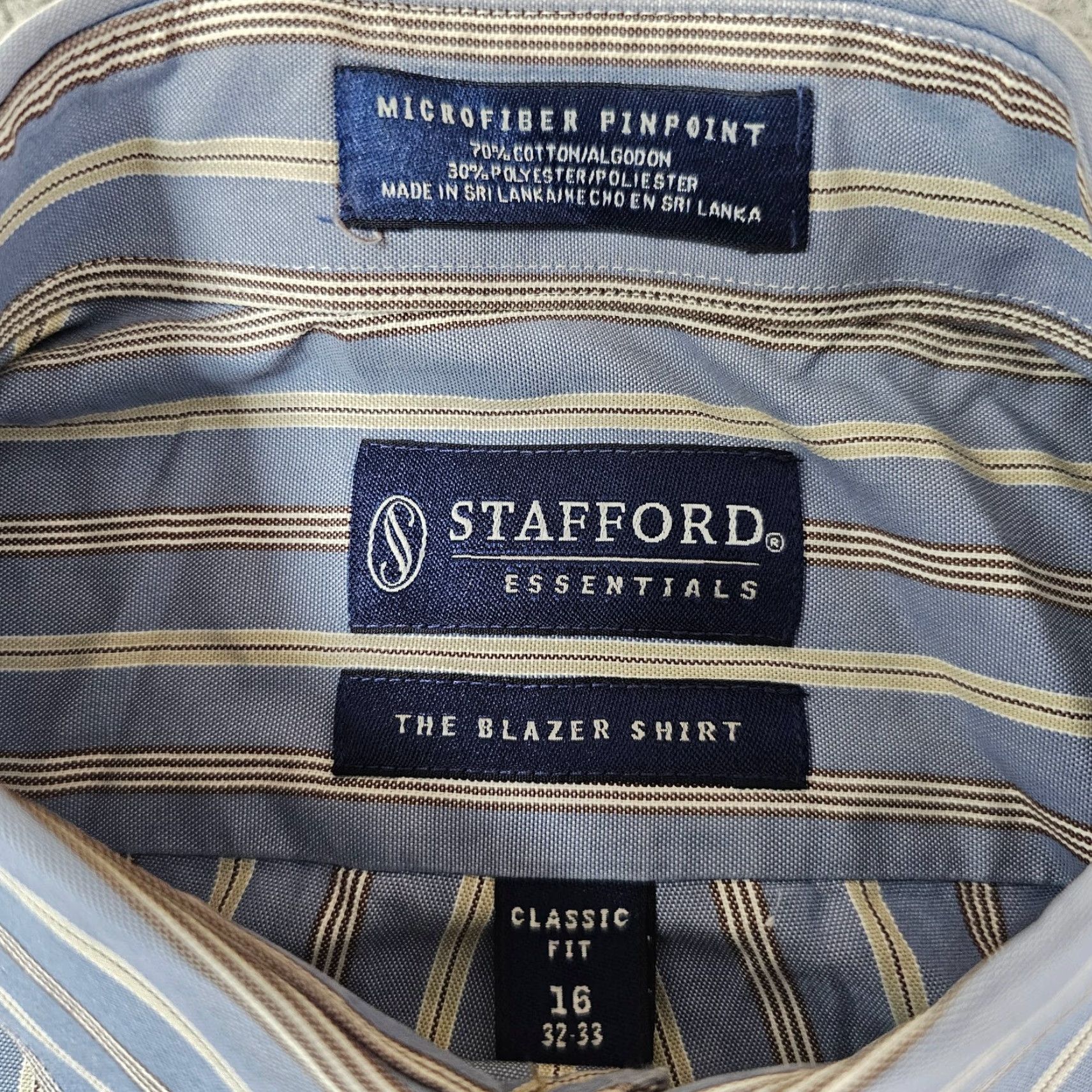 Stafford Stafford Dress Shirt Mens 16 32/33 Blue Pinstripe Classic Fit Button Up Cotton Size 42R - 3 Thumbnail