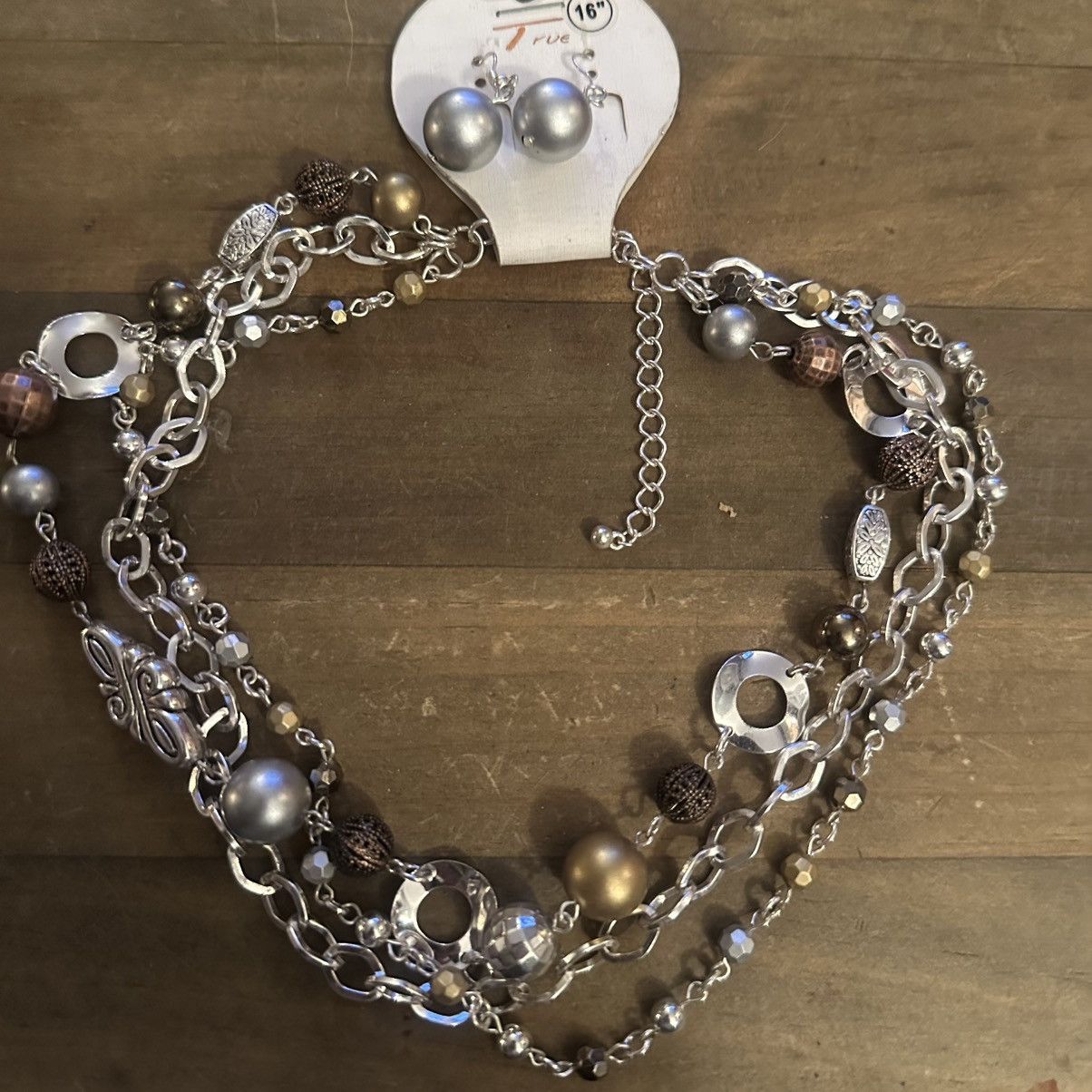 Other Silver tone multi chain stationed bead necklace & earrings Size ONE SIZE - 2 Thumbnail