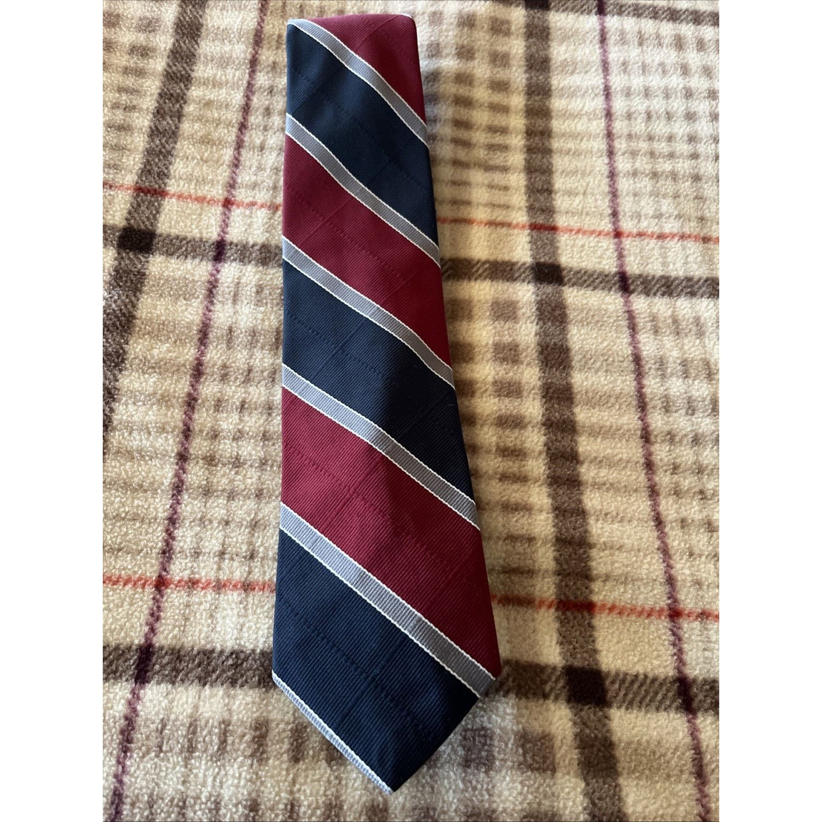 Other Vintage Pride of England Tie Striped Burgundy Poly Necktie Size ONE SIZE - 2 Thumbnail