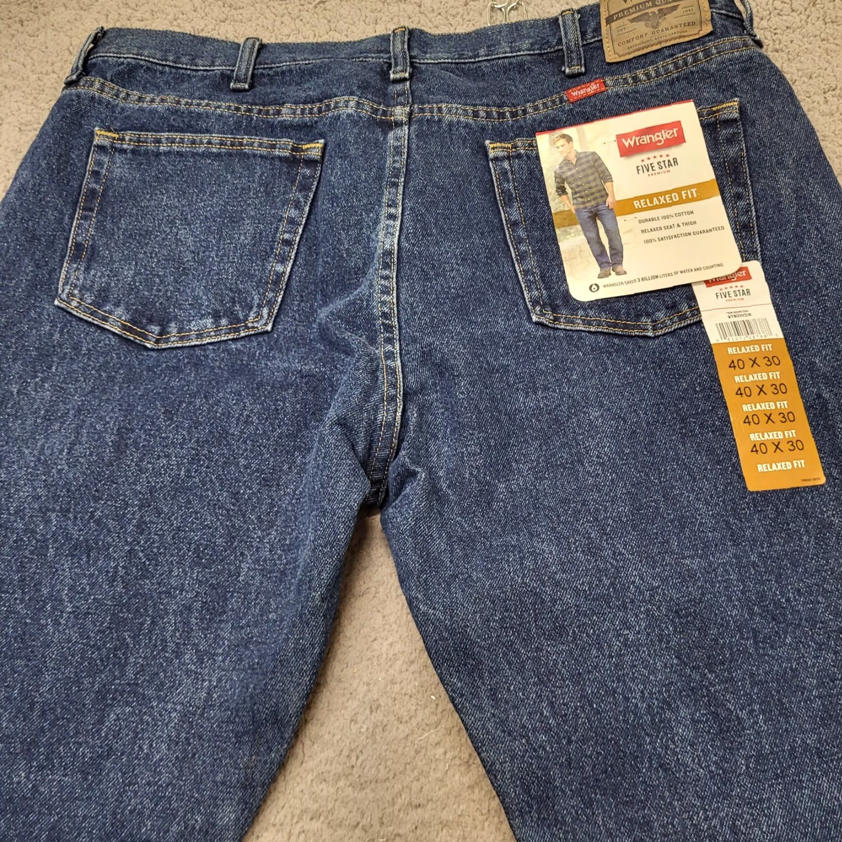 Wrangler Wrangler Jeans Men's 40x30 Blue Five Star Premium Relaxed Fit Denim Western Five Pocket 100% Cotton Regular Size Type Jeans Mens Size US 40 / EU 56 - 5 Thumbnail