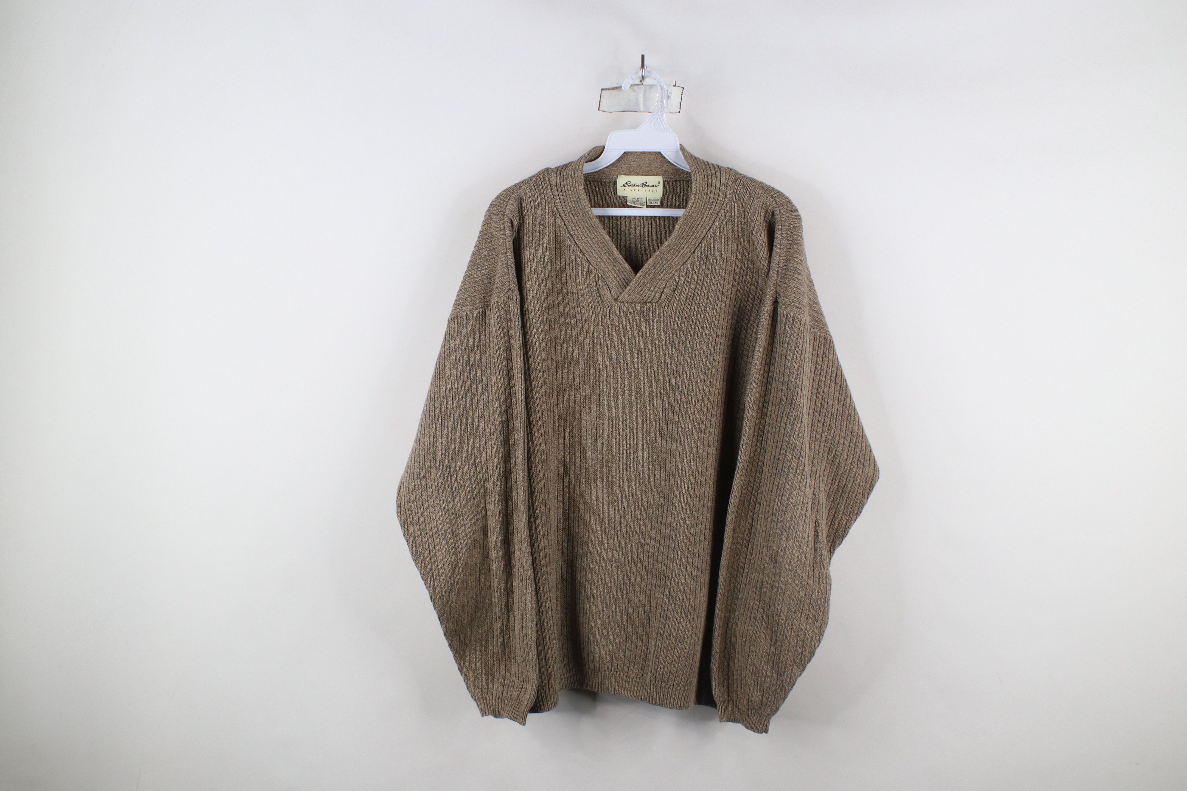 Eddie Bauer × Vintage Vintage 90s Eddie Bauer Ribbed Knit Pullover Sweater Beige Size US XL / EU 56 / 4 - 1 Thumbnail