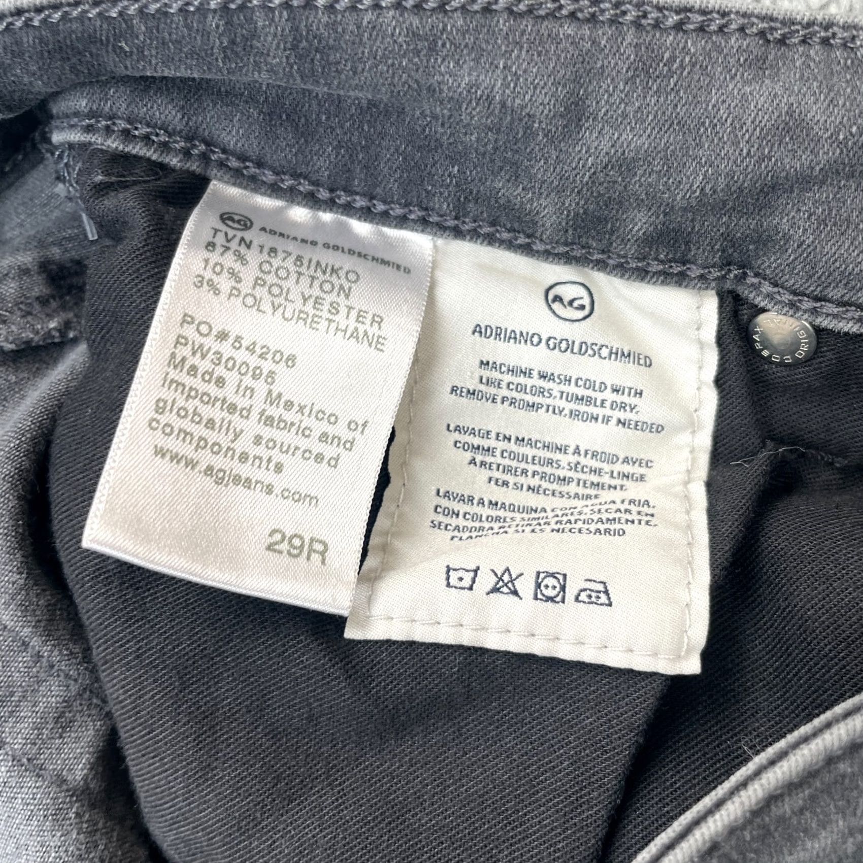 Vintage AG Adriano Goldschmied Jeans Womens 29R Gray Skinny Denim High Rise Stretch Leather? No Size 30" / US 8 / IT 44 - 7 Thumbnail