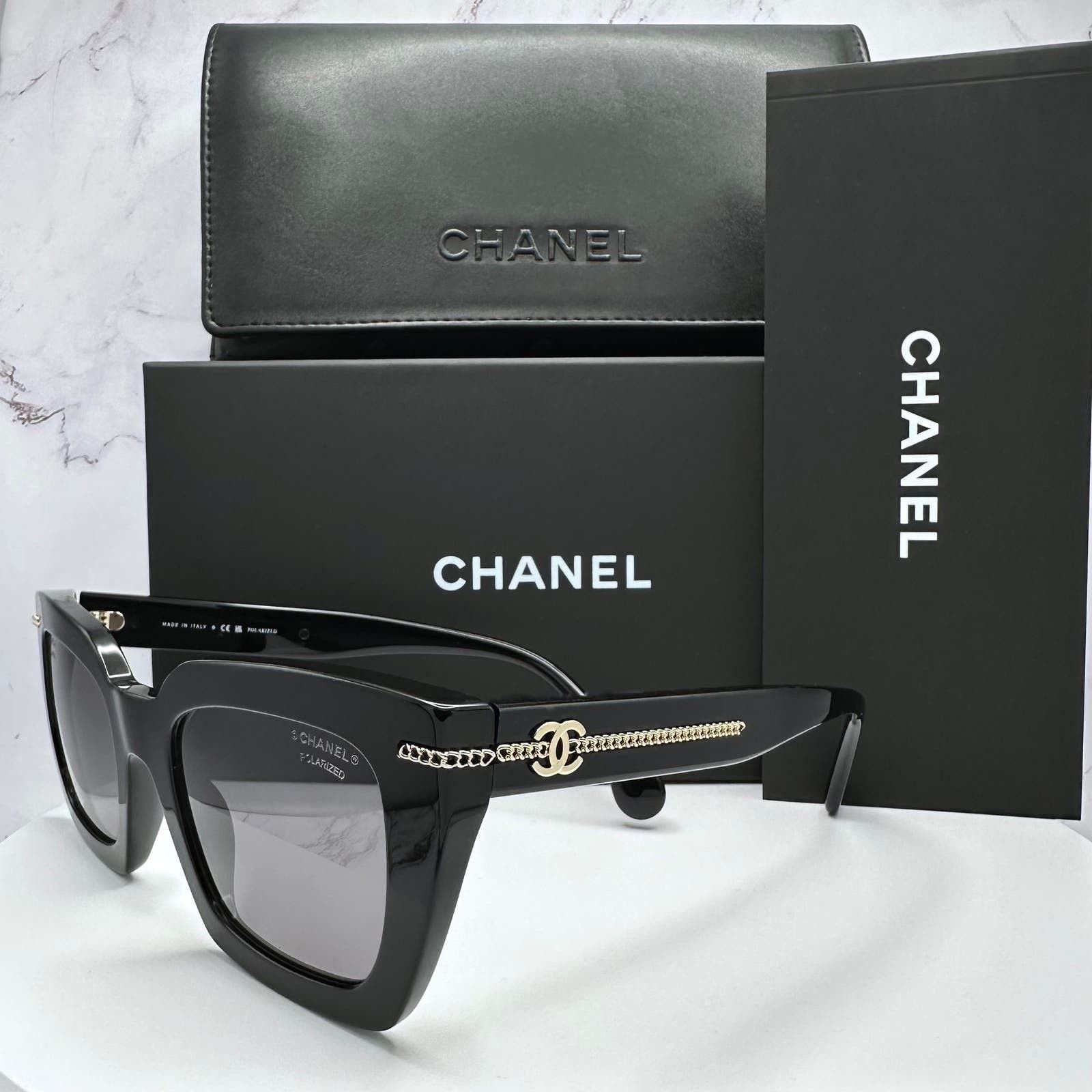 Chanel Chanel Sunglasses Black Gold CC Logo Polarized Authentic | Grailed