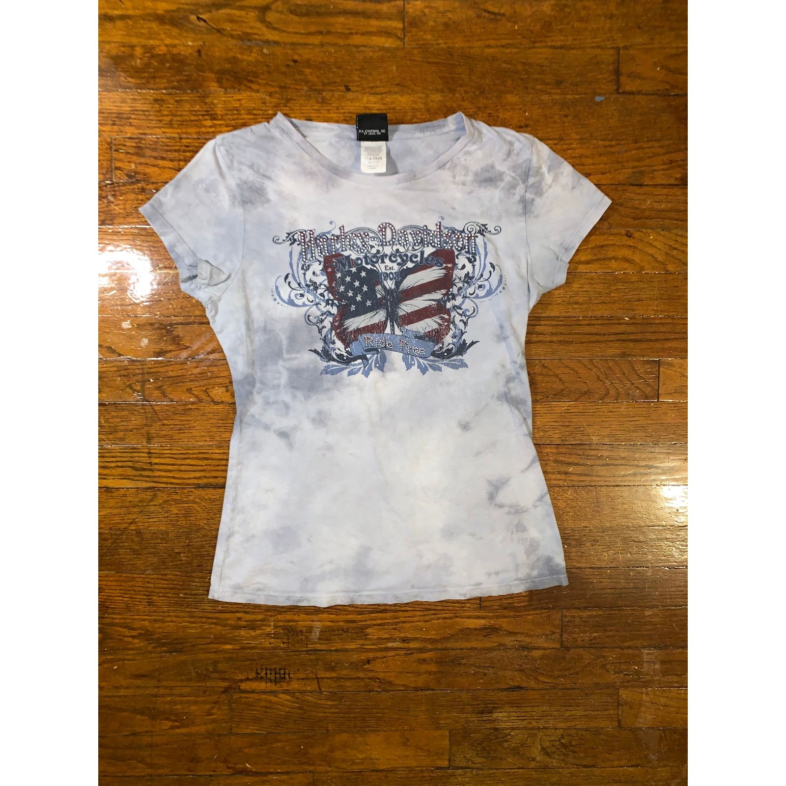 Harley Davidson × Vintage Harley Davidson Butterfly Bedazzled T Shirt Womens Large USA Size L / US 10 / IT 46 - 1 Thumbnail