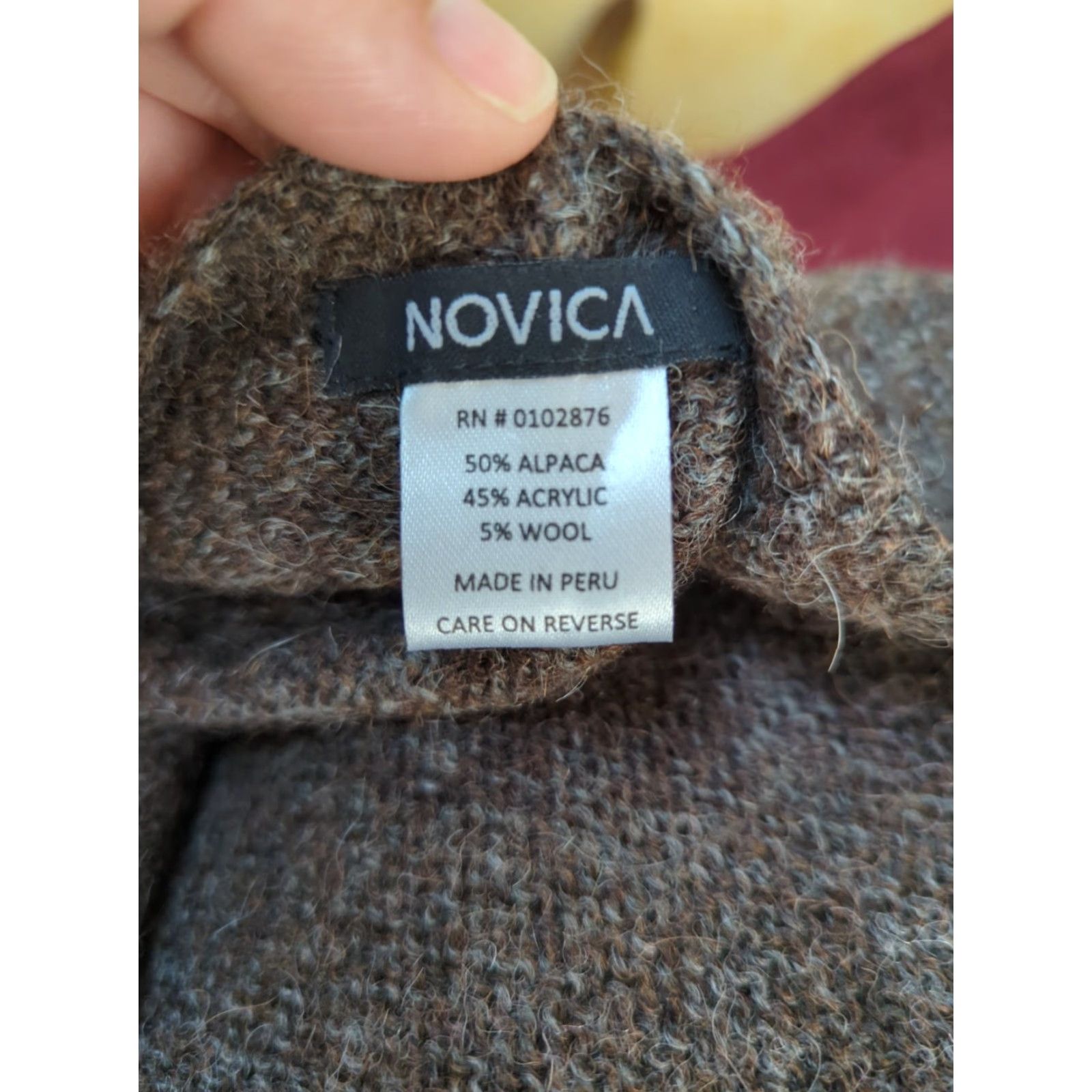 Vintage NOVICA Brown Cape Poncho Alpaca Blend One Size Women Sleeveless Open Neck Open-Front Capelet Casual Travel Business Size ONE SIZE - 6 Thumbnail