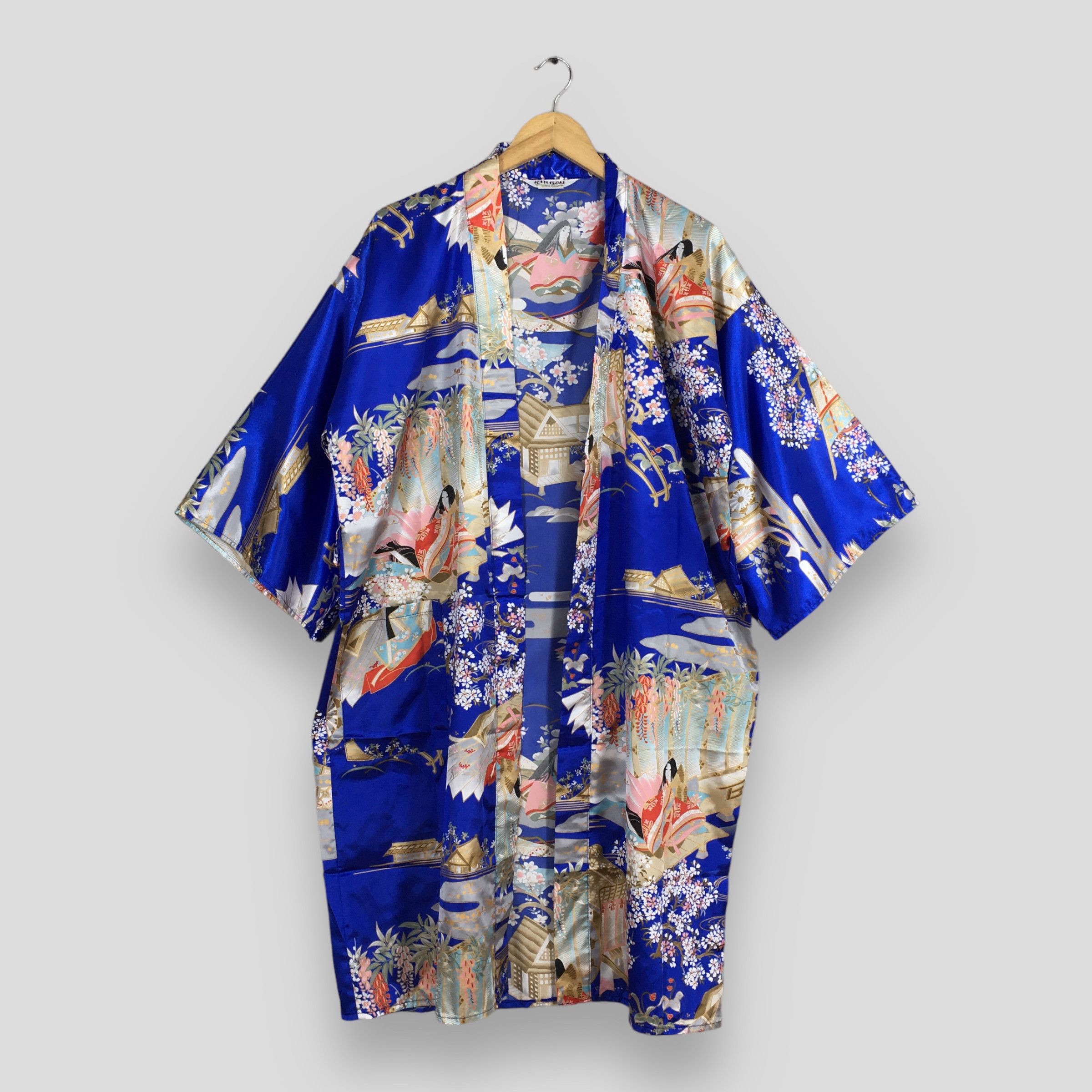 Image of Kimono Japan Dragon x Sukajan Souvenir Jacket Vintage Geisha Japanese Sukajan Blue Kimono Women Xl