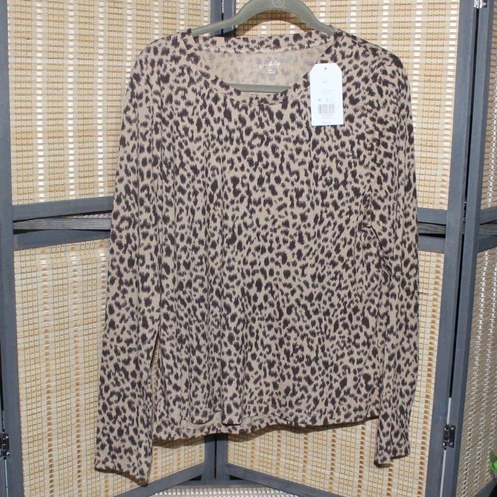 Other Wonderly Cheetah Print Long Sleeve Knit Tee Size XXL / US 16-18 / IT 52-54 - 1 Thumbnail