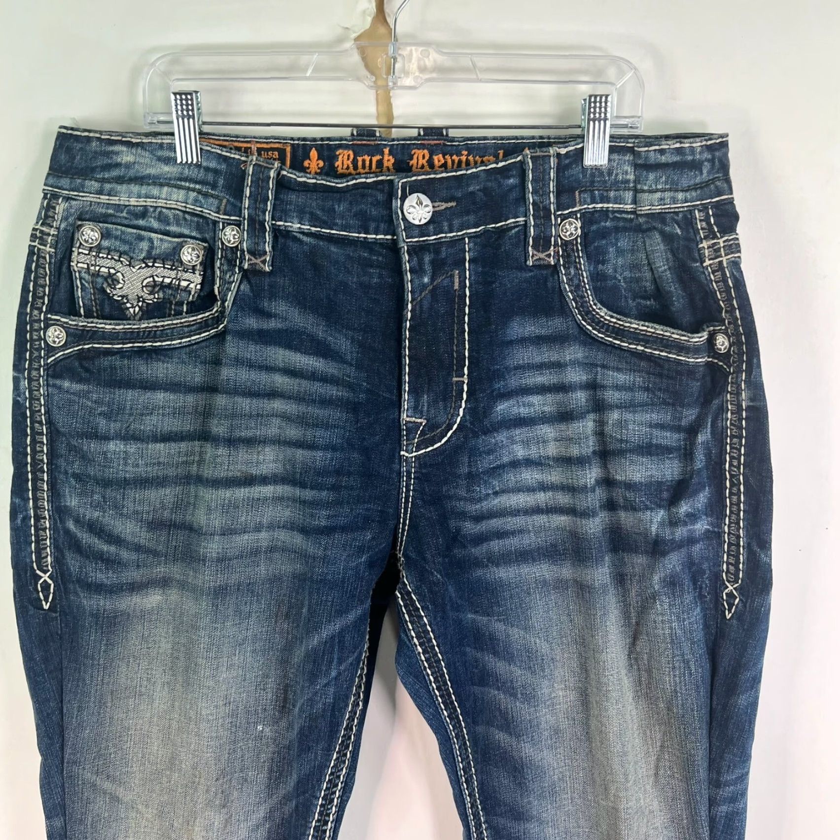 Vintage Rock Revival Jacoby Bootcut Jeans Mens Size 38 29 Blue Distressed Denim Size US 38 / EU 54 - 2 Thumbnail