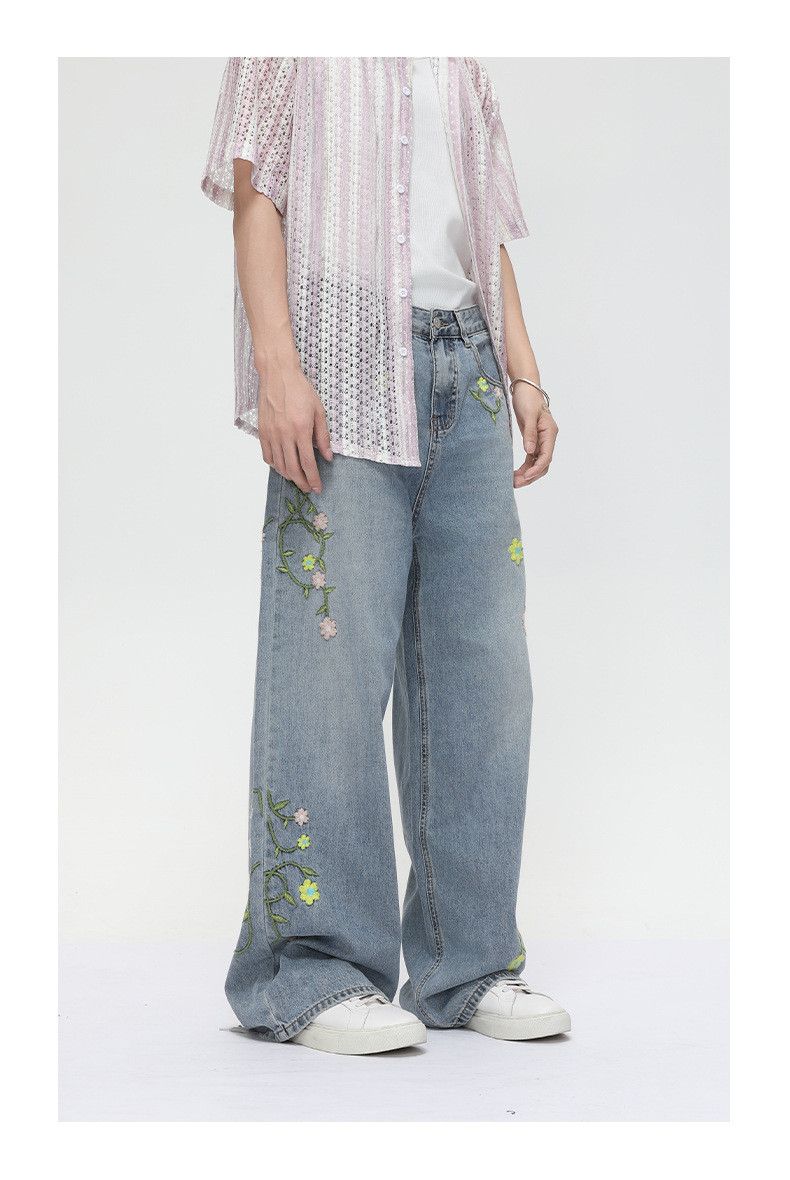 Japanese Brand Men's Japanese retro floral embroidered straight jeans Size US 32 / EU 48 - 2 Thumbnail